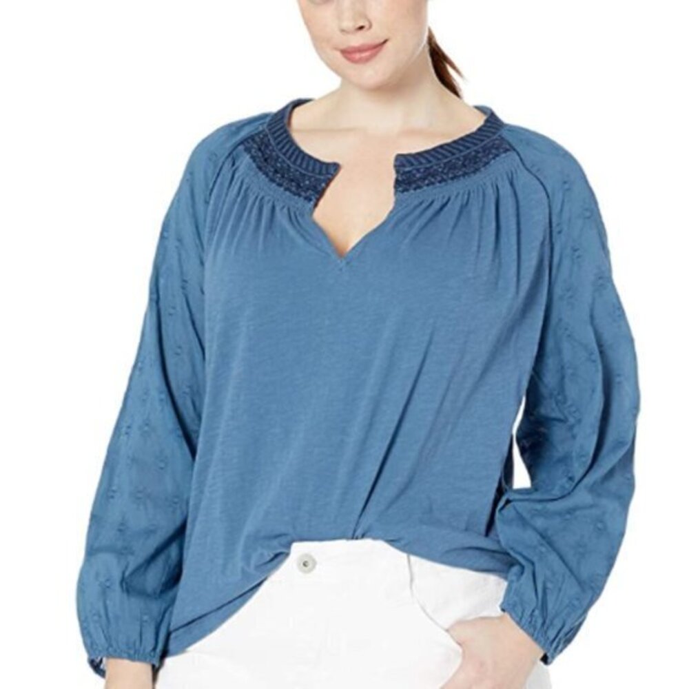 Lucky Brand Embroidered Neck Peasant Top. 1X